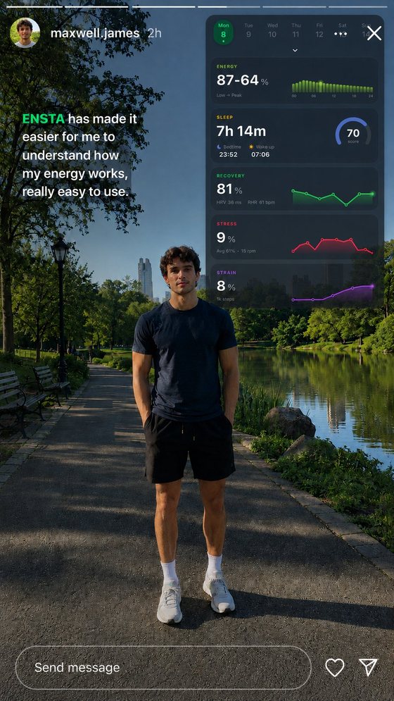 ENSTA user story screenshot 6 — energy, sleep and recovery insights